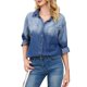 thumbnail image 2 of Camisa Vaquera con Botones para Mujer, Solapa en Degradado, Larga y Bolsillo Azul L, 2 of 9