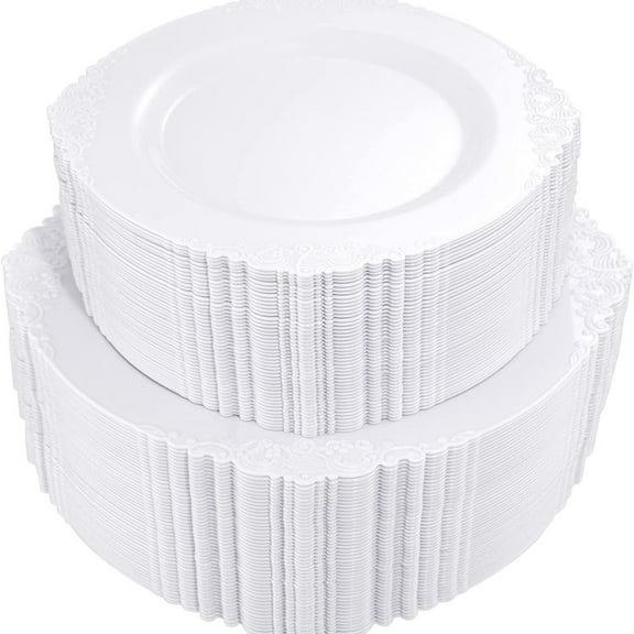 Disposable Plastic Plates - Bulk Party Supplies Durable & Reusable Dinner Plates for Birthdays, Picnics & Events, BPA-Free