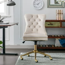PORKISS Office Chair, Velvet Upholstered Home Office Chair with Gold Metal Base, Adjustable Swivel Desk Chair with Tufted Button, Beige