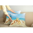 thumbnail image 2 of Ambesonne Summer Throw Pillow Cover 2 Pack, Beach Sand with Starfish, 20", Aqua Ivory Mustard, 2 of 5