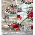 thumbnail image 1 of Soimoi Brown Cotton Poplin Fabric Leaves & Ranunculus Floral Print Fabric by the Yard 56 Inch Wide, 1 of 3