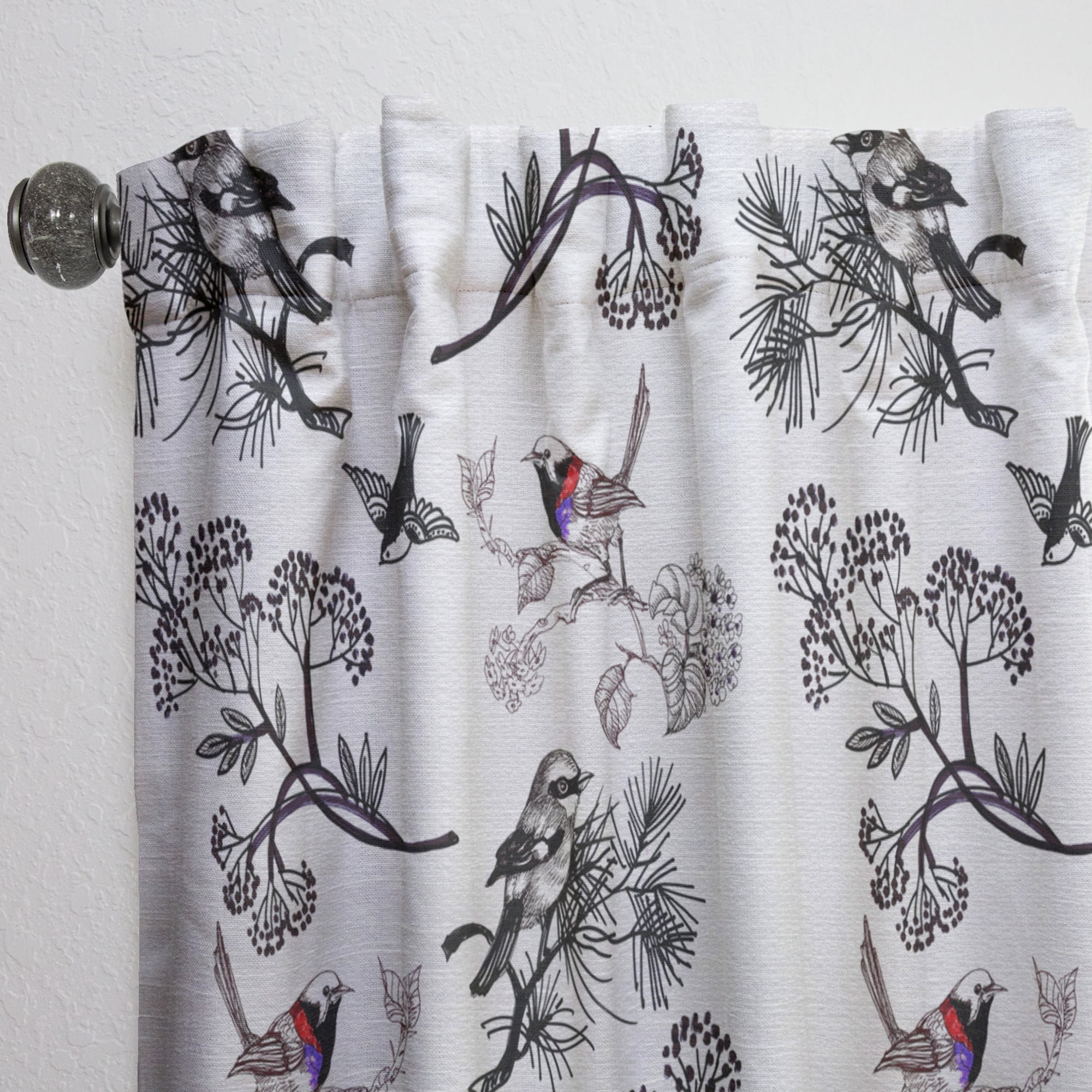 Designart 'Birds With Floral Pattern' Floral Curtain Panel