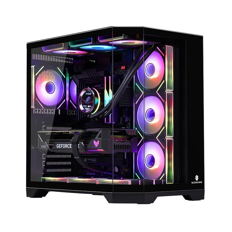 WJCOOLMAN Dreamer Plus Black Panoramic Version 2Side Transparent Glass Gaming Computer Case Support 7 Fan Positions 360 AIO Support ATX / M-ATX/MINI-ITX Gming Case High-Airflow Design