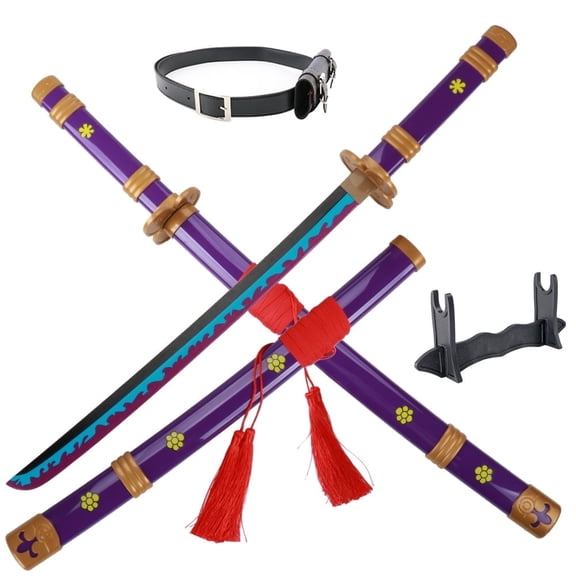 31 inches Bamboo Wooden Anime Roronoa Zoro Sword with Black Belt and Holder Stand