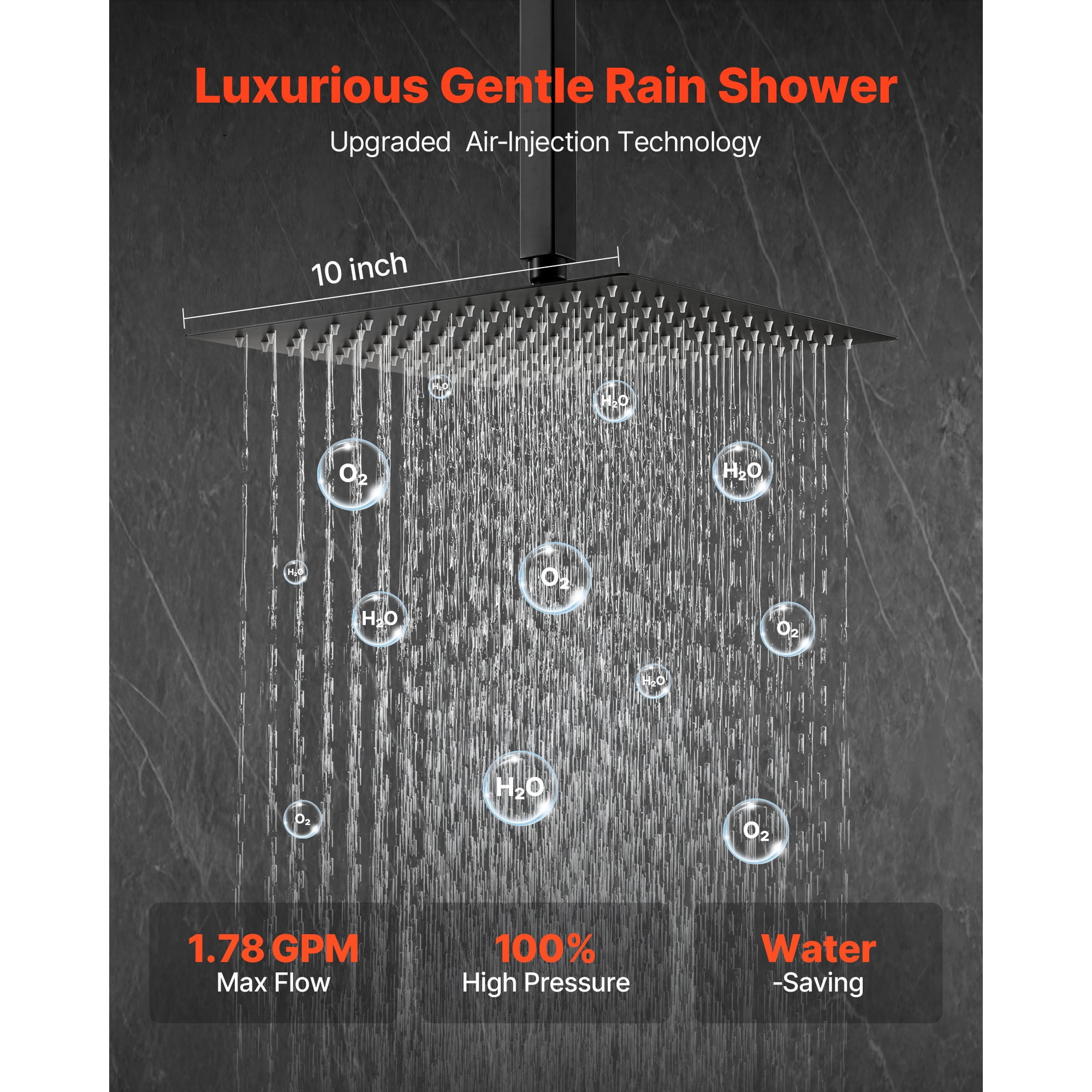 KFFKFF Shower Faucet Set with 10-Inch Square Rain Shower Head and Handheld Spray, Ceiling-Mounted Bathroom System with Brass Valve and Trim Kit, Matte Black