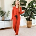 thumbnail image 4 of Women's Long Sleeve Button-Up Pajama Set with Piped Trim Details and Relaxed Fit - Large, Red, 4 of 6