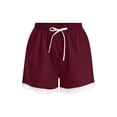 thumbnail image 4 of Women's Lace Trim Shorts, High Waisted Linen Look Casual Shorts with Drawstring and Pockets, Summer Beach Vacation Resort Outdoor Daily Wear Loose Fit Flowy Bottoms Deep Red S, 4 of 7