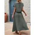 thumbnail image 6 of Women 2 Piece Outfits Skirt Set Summer Casual Cap Sleeve Crop Tops Maxi Dress Sets with Pockets Green S, 6 of 7