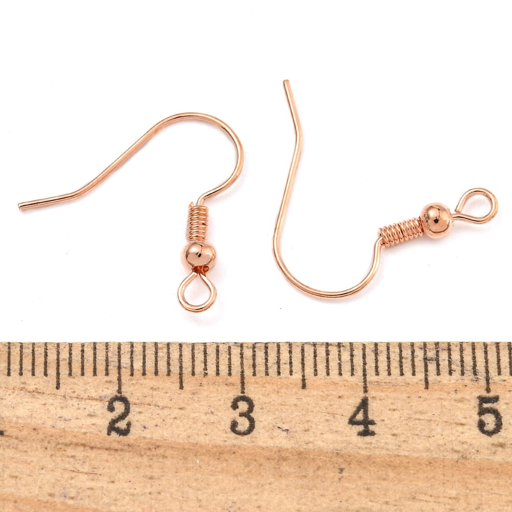 2000pcs Brass Earring Hooks with Beads Lead Free Rose Gold 19mm Hole: 1.5mm 21 Gauge Pin: 0.7mm