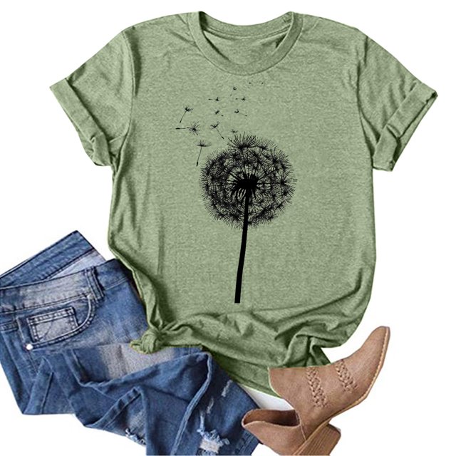 GZWYHT Grande Vente! T-Shirts pour Femmes, T-Shirts, T-Shirts Décontractés pour Femmes avec Impression de Tournesols, Col Rond, Manches Courtes, Tuniques, Blouses, T-Shirts Graphiques, Hauts d'Été pour Femmes Verts TTG