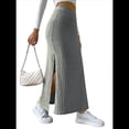 thumbnail image 3 of Faldas Tubo de Punto Ajustadas para Mujer, Falda Midi de Cintura Alta con Abertura Elástica Gris M, 3 of 7