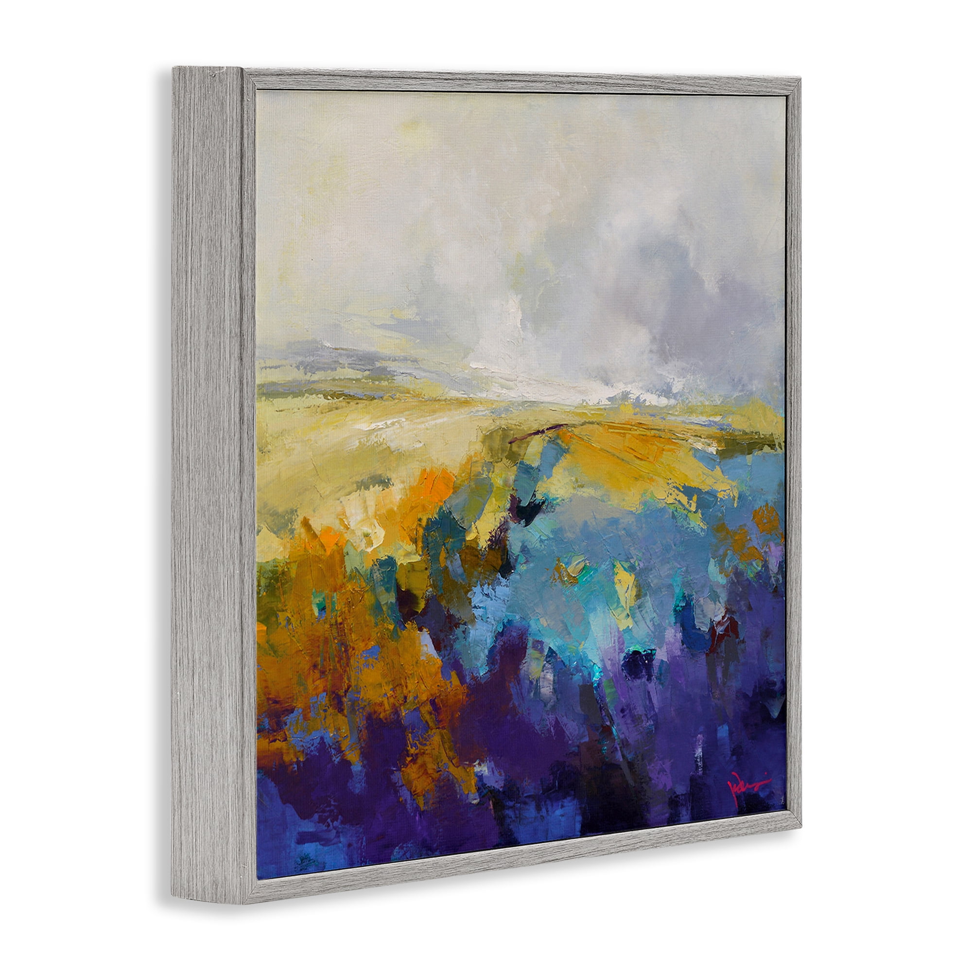 Stupell Industries Expressive Country Field Landscape Painting Gray Framed Art Print Wall Art, 24 x 24