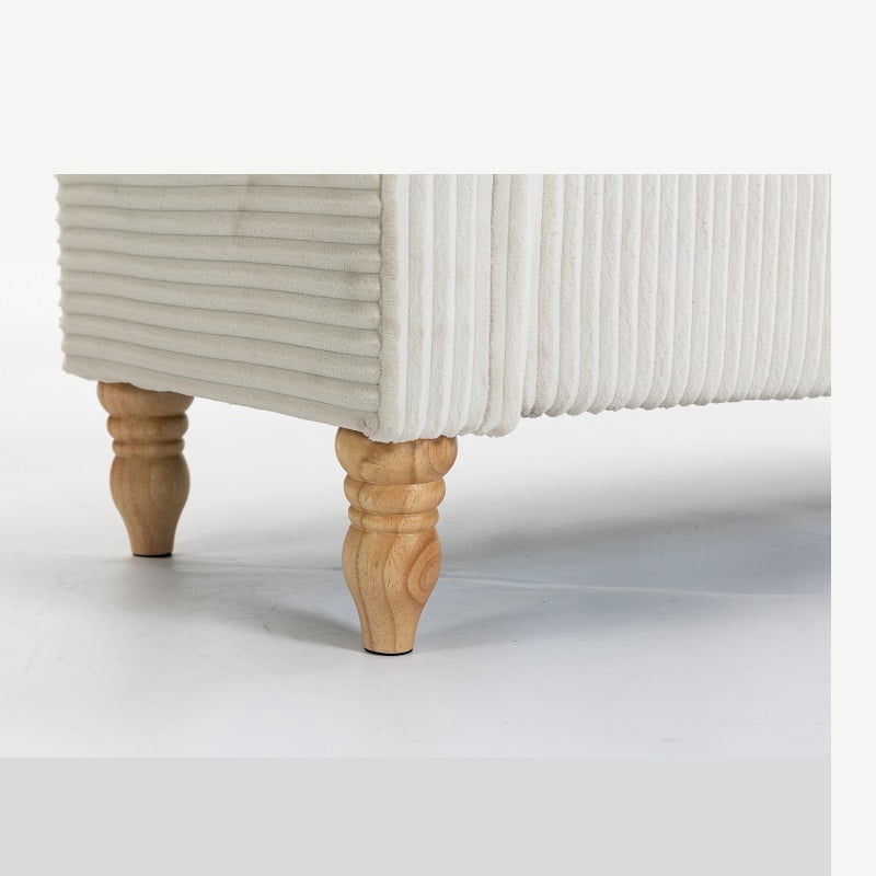Corduroy Storage Ottoman Bench with Lid, Upholstered End-of-Bed Footrest, White
