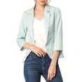 thumbnail image 1 of Unique Bargains Women's Striped 3/4 Sleeves Open Front Blazer, 1 of 6
