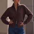 thumbnail image 4 of Lnmiateer Women Zip Up Chunky Knit Cropped Cardigan Long Sleeve Sweater Jacket Relaxed Fit Knit Outerwear Fall Winter Casual Daily Layering Coat, 4 of 6
