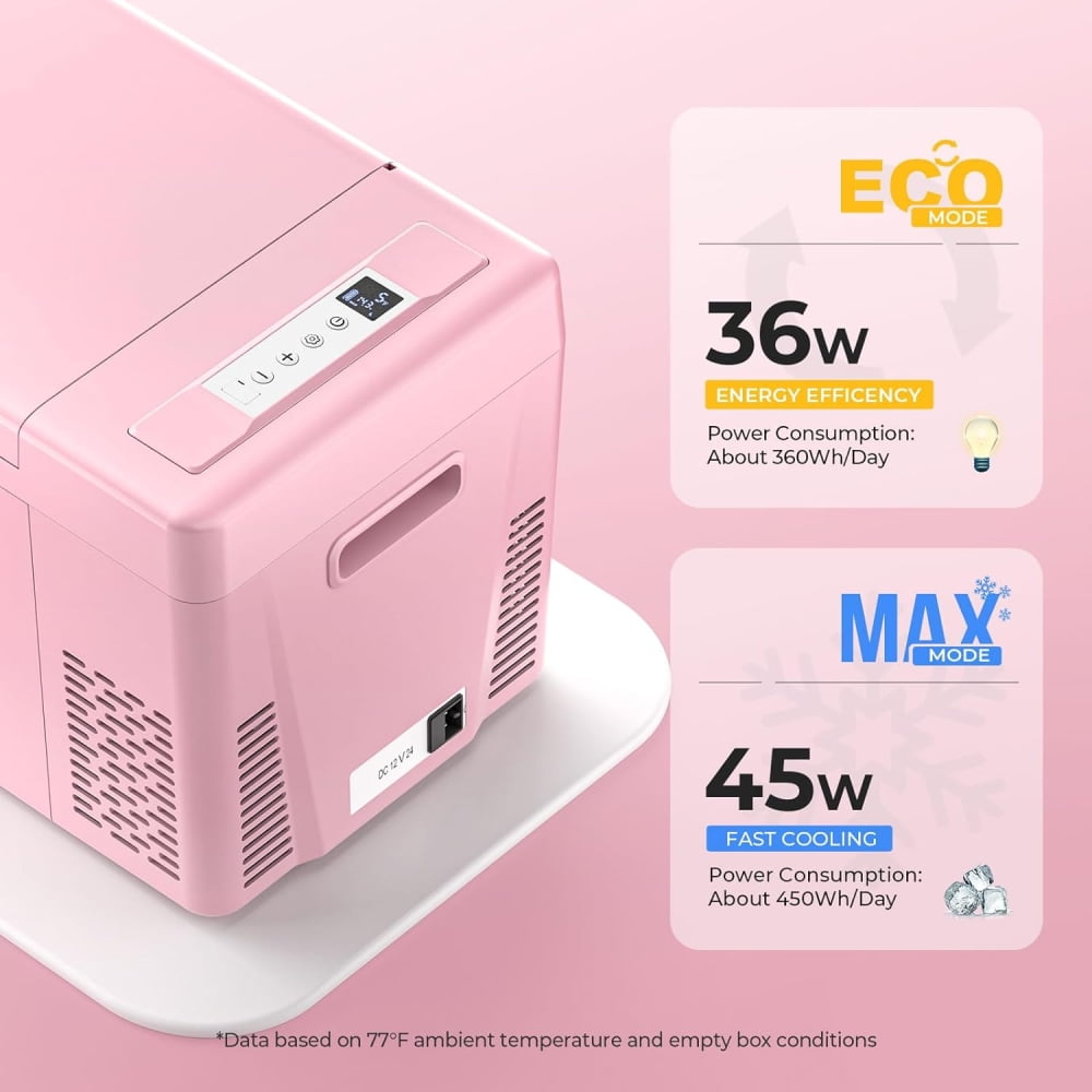 BougeRV Pink 23Qt Car Refrigerator 12 Volt Fridge Portable Freezer Compressor Cooler 12/24V DC 110~240V AC, -7℉~50℉ for RV Truck Vehicle Boat Outdoor & Home Use