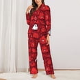 thumbnail image 2 of Pajama Sets for Women 2 Pcs, Playful Red Cartoon Faces Button Down Long Sleeve Sleepwear Lounge PJ Sets, 2 of 6