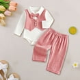 thumbnail image 2 of mgoYE Baby Boy Clothes Set Infant Bow Tie Button Down Shirt Bodysuit Top Pants 2Pcs Fall Winter Outfit, 2 of 4