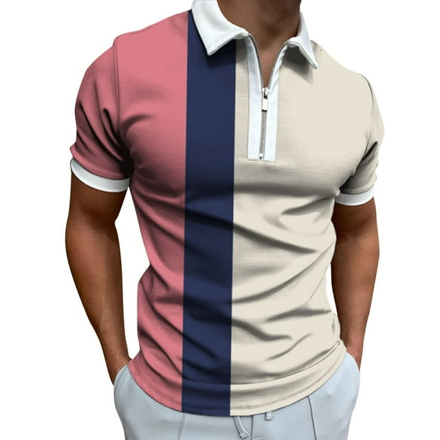 yievot Chemises pour Hommes Mode Personnalité Décontracté Ajusté T-Shirt à Manches Courtes Imprimé Quart de Fermeture Éclair T Court Col Rabattu Chemise