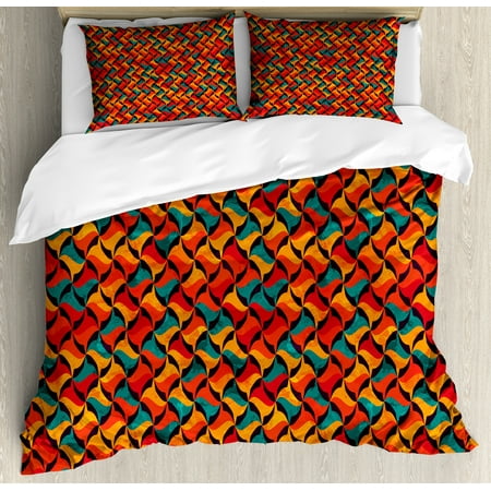 Geometric Duvet Cover Set Abstract Funky Waves Contemporary Style