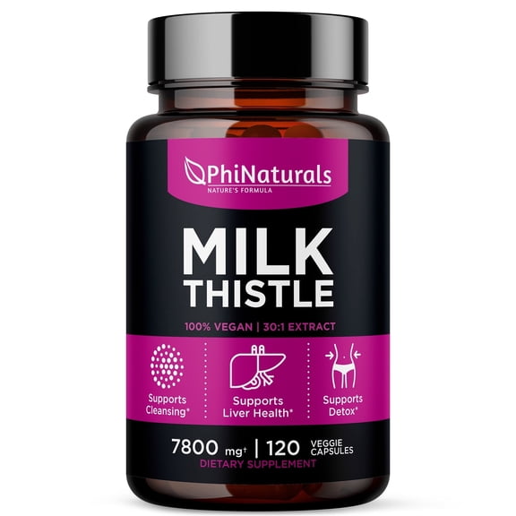 Milk Thistle Extract Capsules Supplement by PhiNaturals Liver Detox 260mg Silymarin 30:1 Extract Equivalent to 7000mg Milk Thistle Seeds Liver Detox Silimarina