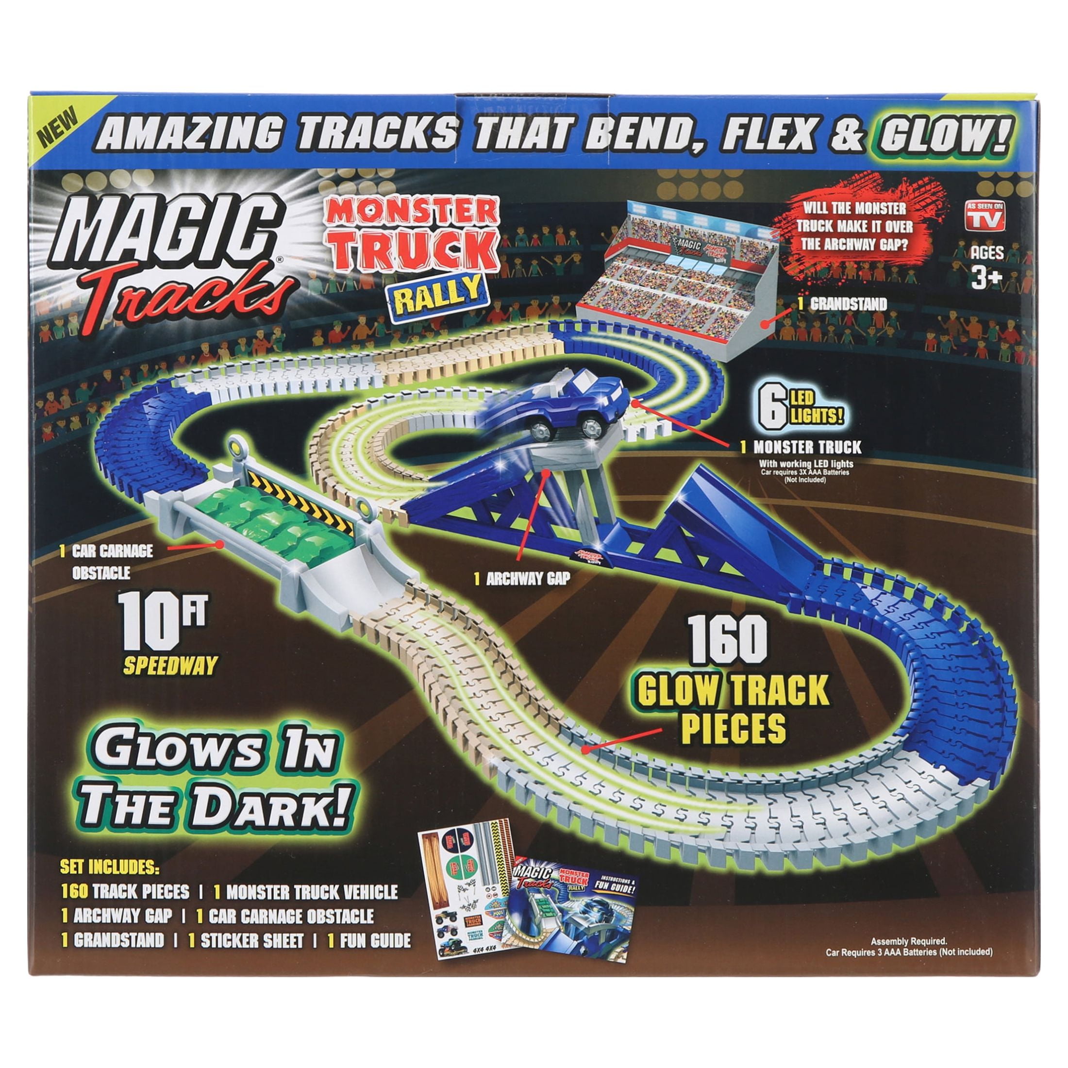 Magic Tracks Monster Truck Rally with a 10ft Glow in the Dark Race Track Vehicle Playsets, 166 Pieces