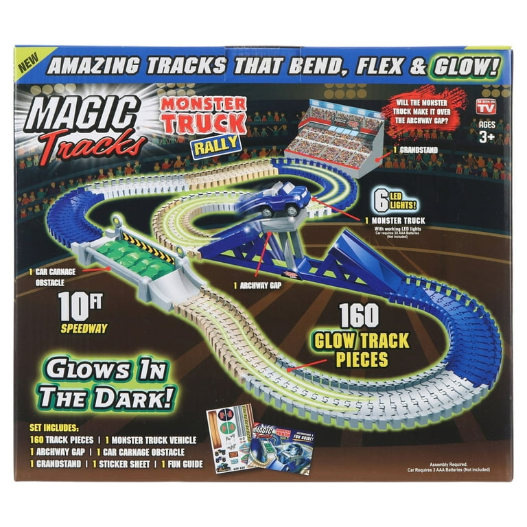 Ontel Magic Tracks Monster Truck Rally Glow in The Dark Racetrack Set with  10 Feet of Speedway