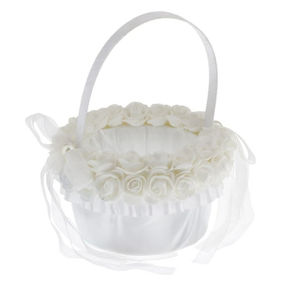 Wedding Party Ceremony Beige Flower Girl Basket Bowknot Pearl Handle