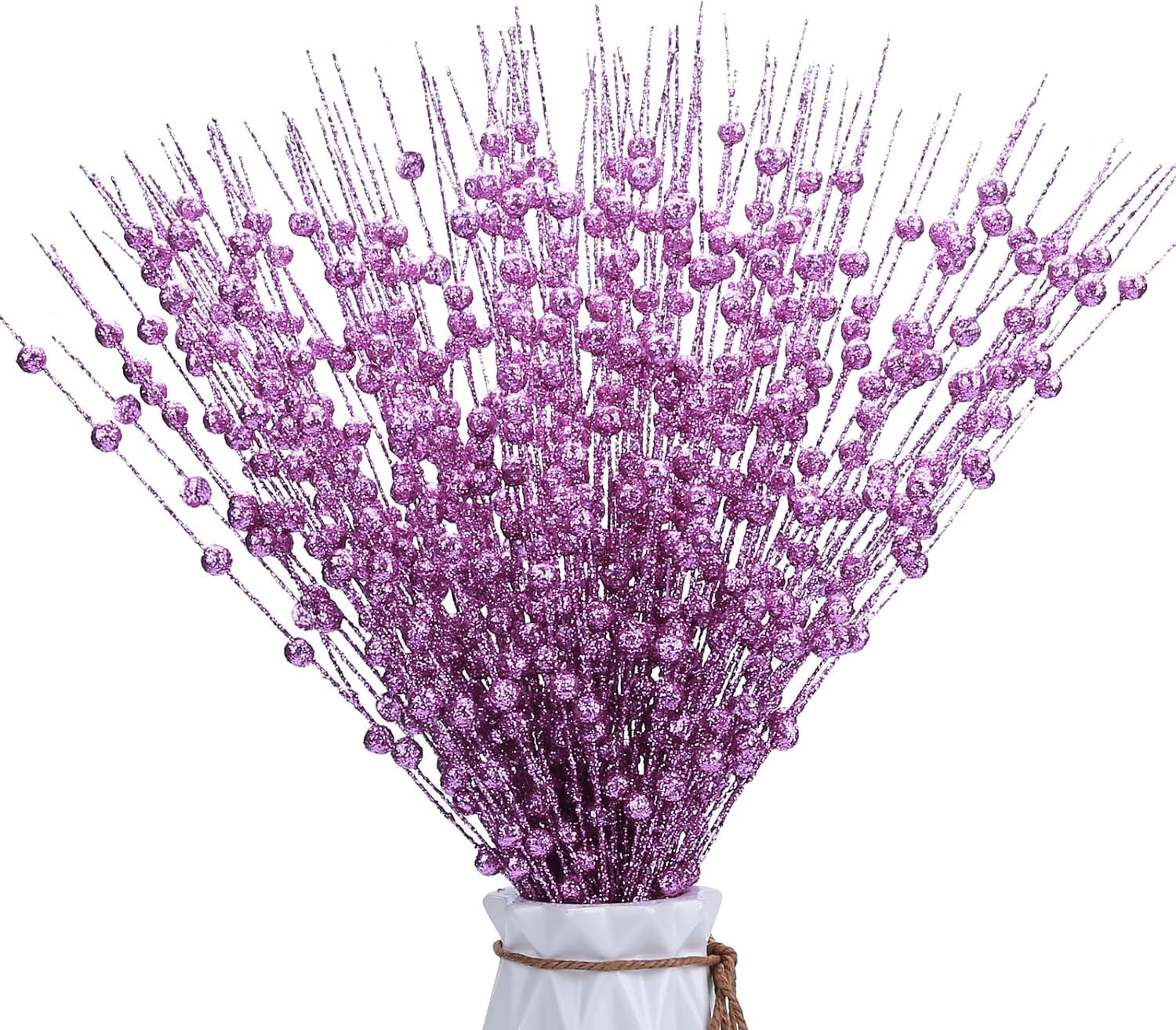30 Pack Christmas Tree Berry Stem, Decorative Bead Sticks, Glittery Twigs, Picks, Branches for Christmas Tree, Small Vase, Holiday, Wedding, Party (17 Inches, Purple)
