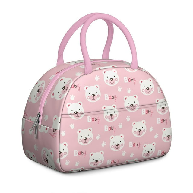 Cute Cartoon Bear Lunch Box – Insulated Reusable Cooler Bag with Front Pocket, Thermal Function for Office, Travel & Outdoor Activities
