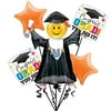 Congrats Grad Smile Face Emoticon Bouquet 5pc Graduation Balloons, Orange