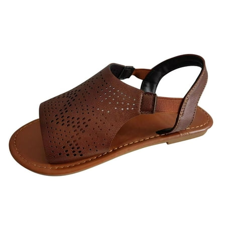 

Youmylove Women Fashion Solid Color Breathable Leather Open Toe Flat Sandals Summer Comfy Beach Outdoor Walking Footwear