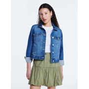 Women's Cropped Denim Jacket with Long Sleeves, Sizes XS-2XL