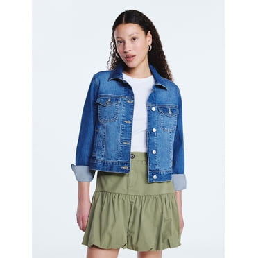 Free Assembly Women's Cropped Denim Jacket with Long Sleeves, Sizes XS-XXL