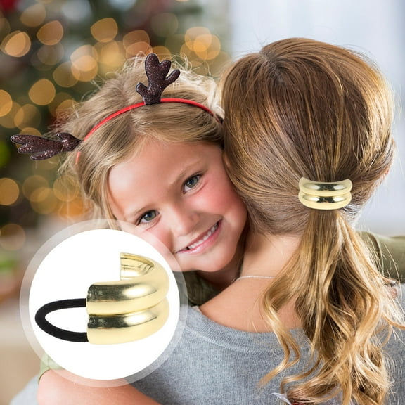 NICEXMAS 2Pcs Metal Hair Tie Elastic Hair Accessories for Women Daily Life Golden Color