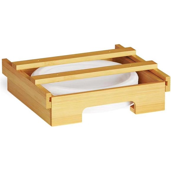 Estante de almacenamiento para platos de papel montado en la pared, práctico debajo de los gabinetes, decoración eficiente de utensilios de cocina