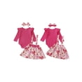 thumbnail image 2 of Aojekbee Baby Girl Fall Outfits Solid Color Long Sleeve Romper Floral/Strawberry Print Suspender Skirt Headband 3Pcs Clothes Set, 2 of 9