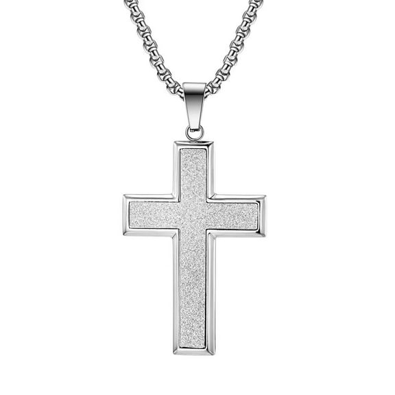 PAMTIER Unisex Stainless Steel Personality Simple Large Scrub Sandblast Finish Cross Biker Pendant Faith Crucifix Necklace Silver No Chain