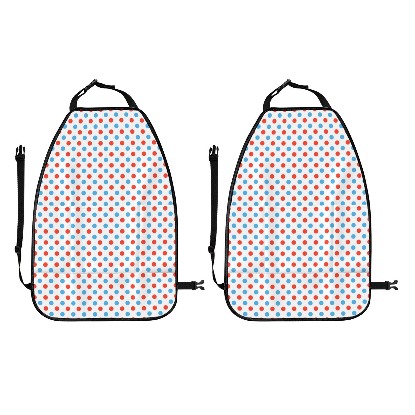 Kdxio Red Blue Polka Dots Print 2 Pack Car Kick Mat Seat Cover Back Protector Mat with Pockets for Organizer Backseat Protector and Storage Anti Kick Pad for Vehicles