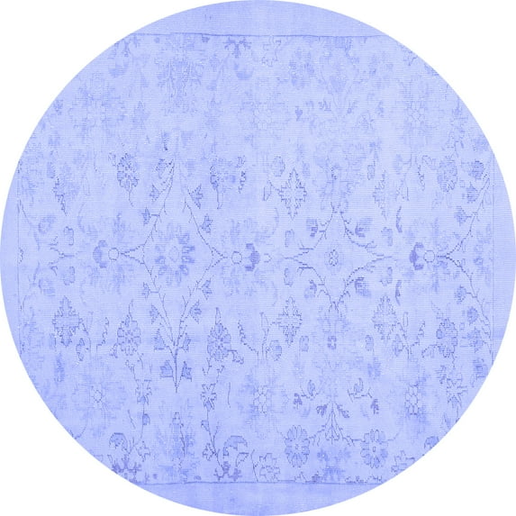 Ahgly Company Machine Washable Indoor Round Abstract Blue Contemporary Area Rugs, 3' Round