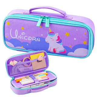 Zipit Unicorn Pencil Case for Girls, Cute Pencil Pouch, Made of One Long Zipper! (Turquoise Unicorn)