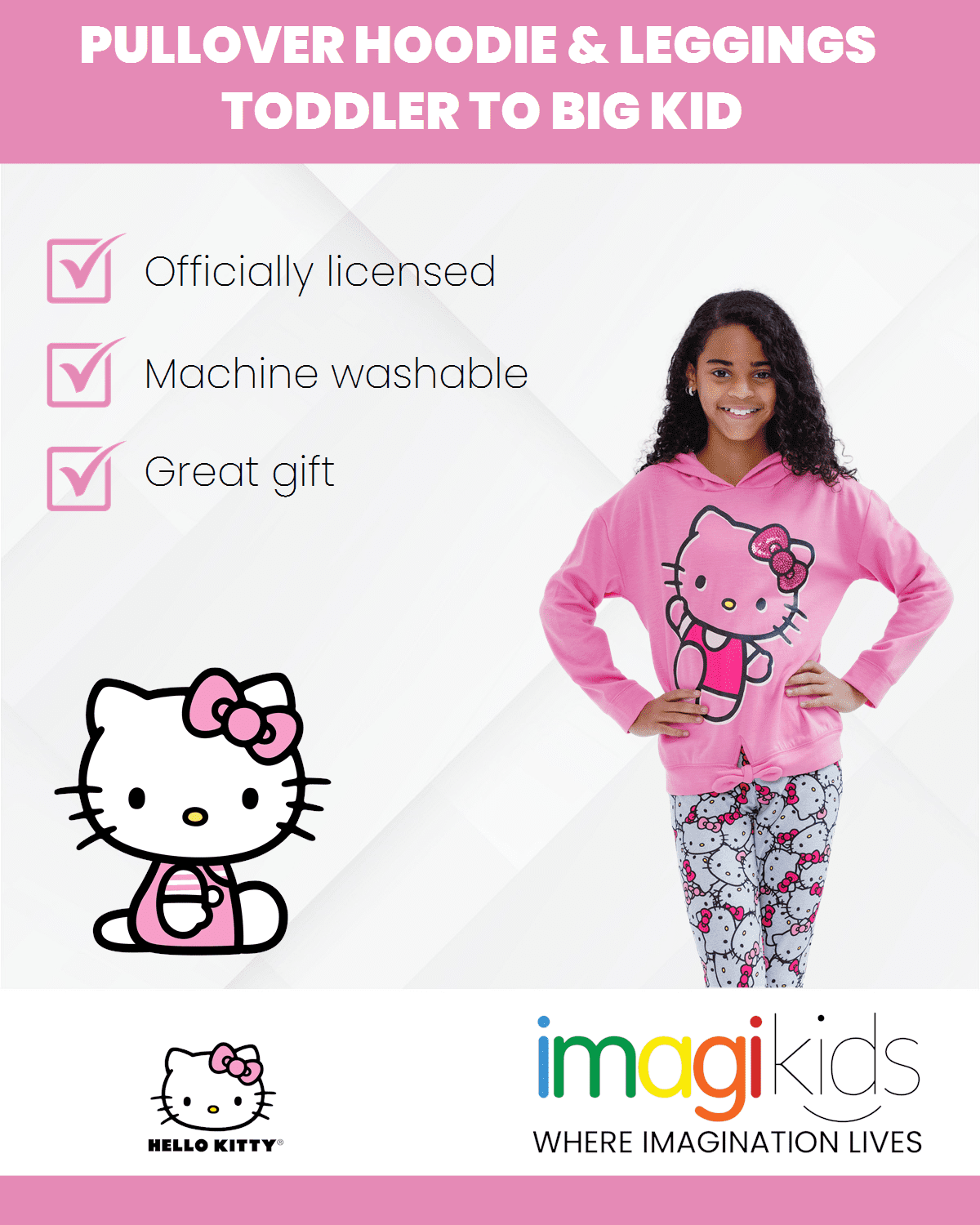 Hello Kitty Toddler Girls Pullover FleeceHoodie and Leggings Outfit Set Pink / Gray 4T