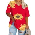 thumbnail image 1 of Fiudx Ofertas de La Semana Camiseta Deportiva de Verano Estampada de Manga Corta con Cuello En V de Gran Tamaño para Mujer, 1 of 4
