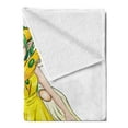 thumbnail image 2 of Anime Soft Flannel Fleece Throw Blanket, Fantasy Illustration of a Fairy Girl in a Yellow Dress Japanese Manga, Cozy Plush for Indoor and Outdoor Use, 60" x 80", Yellow Lime Green Ivory, by Ambesonne, 2 of 5