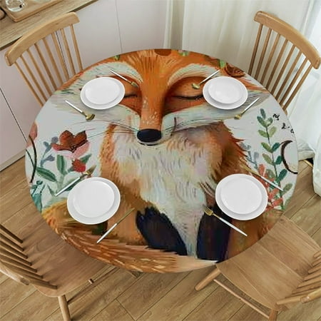 

Patifu Flowers Fox Kindness Round Tablecloth Stain-Resistant Washable Indoor Outdoor Restaurant Wedding Party Tablecloths Waterproof Fabric Home Decor 46 -50