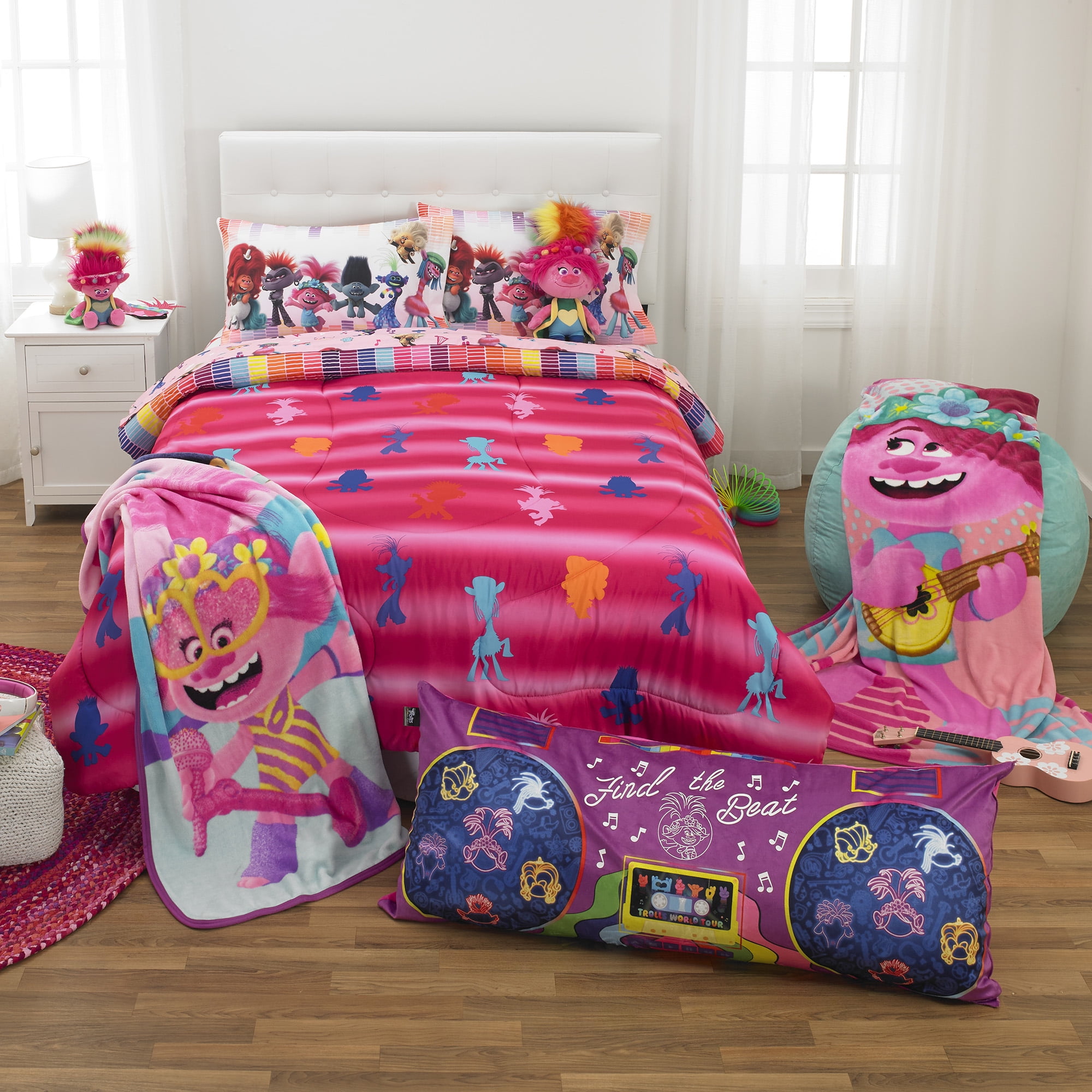 6pc TROLLS Movie Full/Double COMFORTER Pillow SHAM+SHEETS Set Bed Room In a Bag 