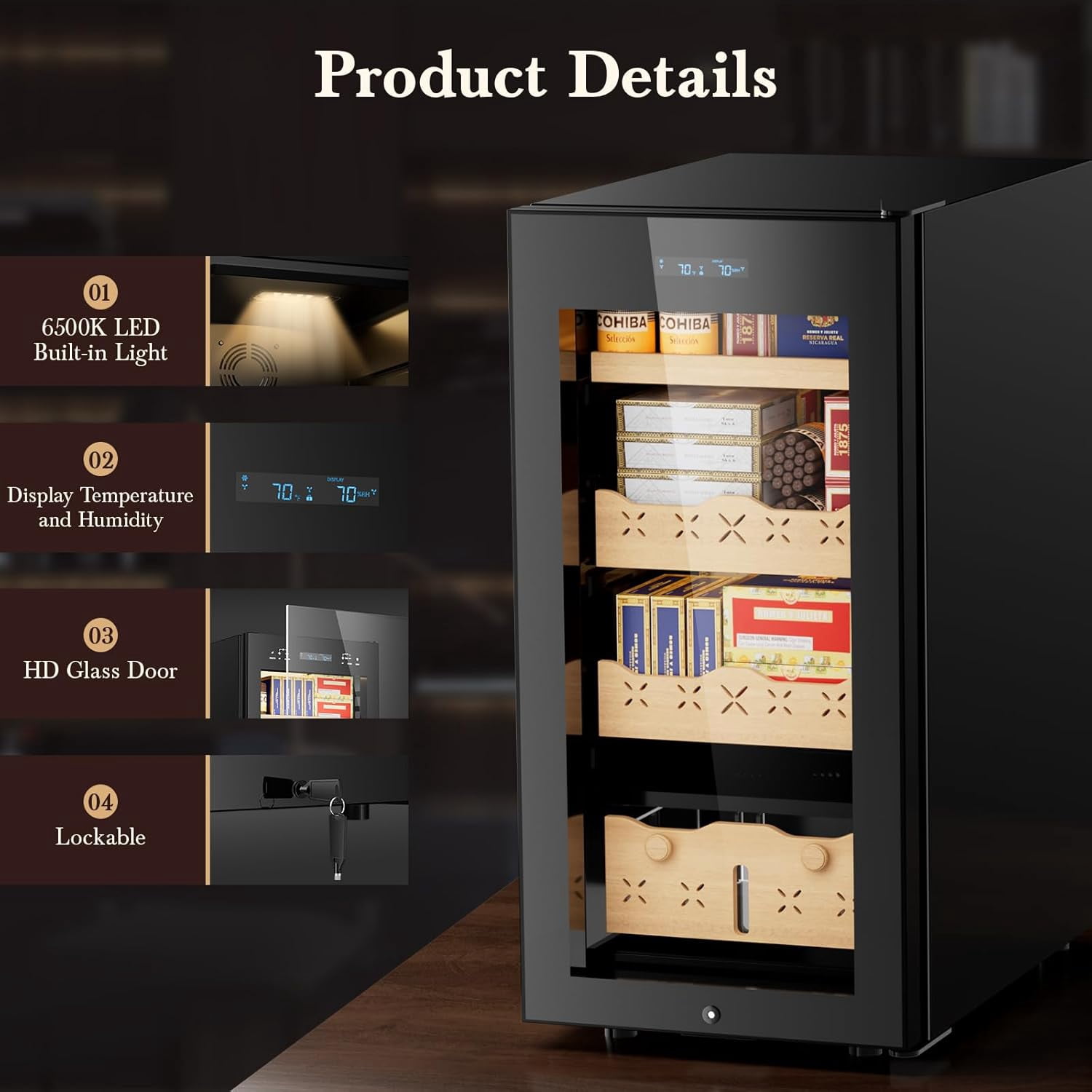 XUTUMM 85L Electric Cigar Humidor,700 Counts Large Capacity,Intelligent Temperature & Humidity Control & Spanish Cedar Wood