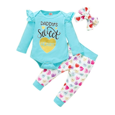 

Dadaria Cute Baby Boys Girls Clothes Newborn 3M-18M Infant Valentine s Day Letter Romper Bodysuit+Hearts Pants Outfits Blue 100 Toddler