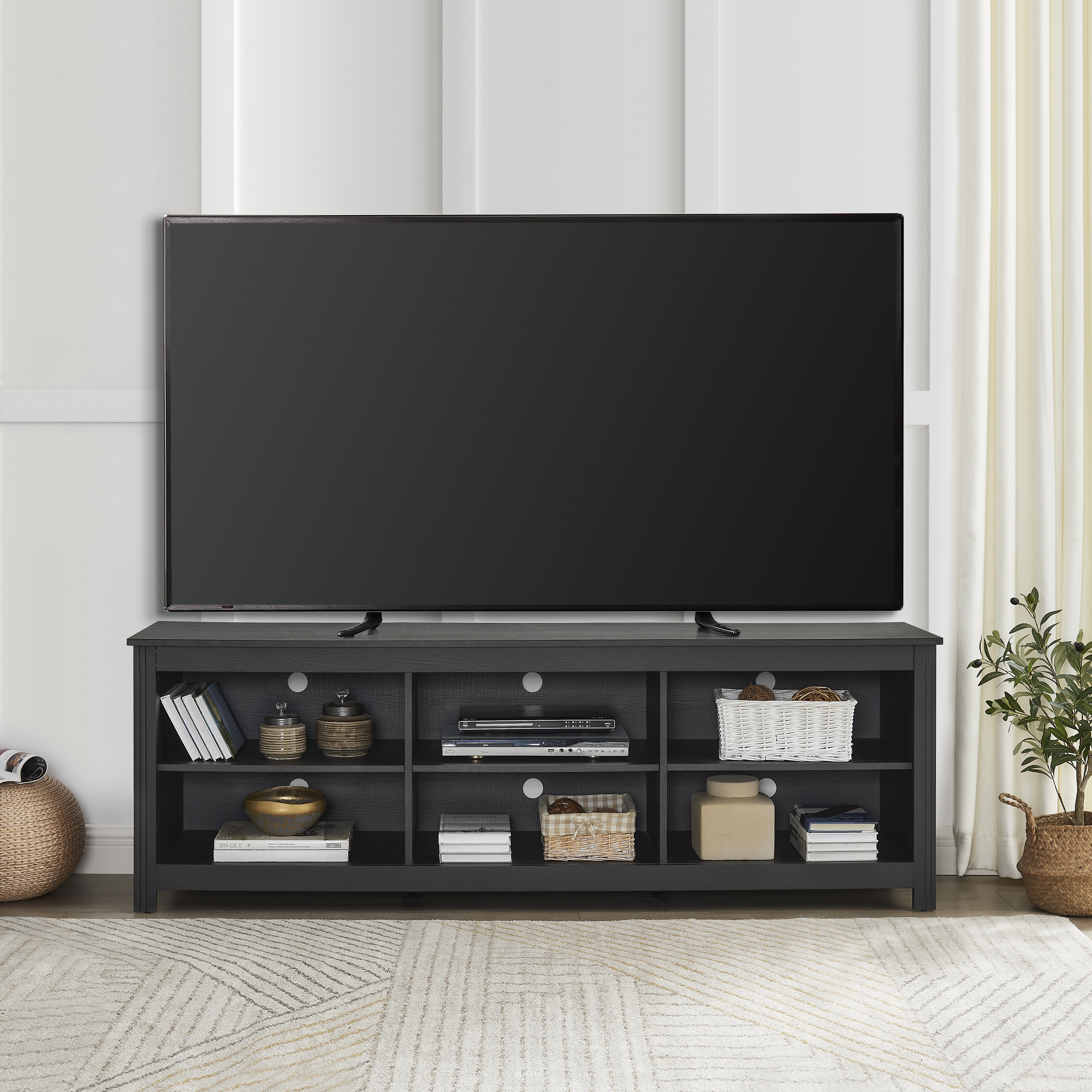 Mainstays Adjustable Shelf TV Stand for TVs up to 70 in, Black photo 2