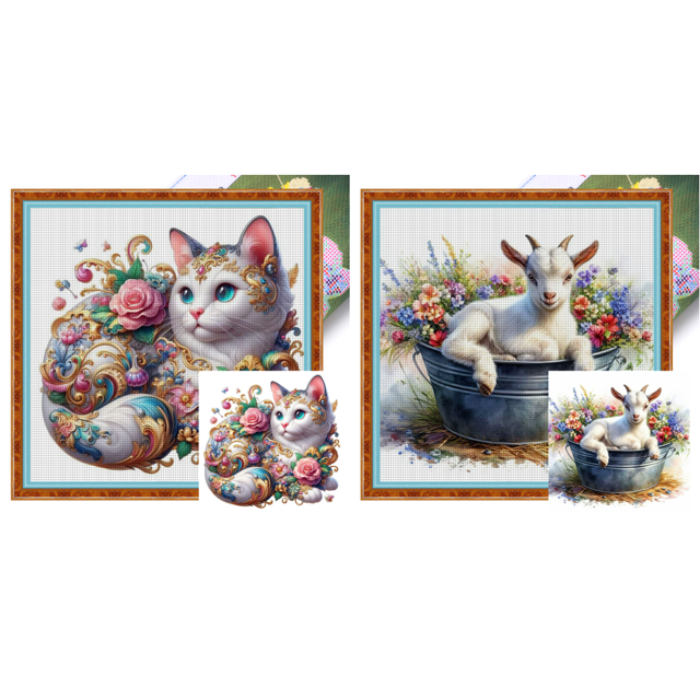 Kit Punto Cruz Gato Impreso Hilo Algodón Ecológico Bordado Arte 40x50cm 11CT